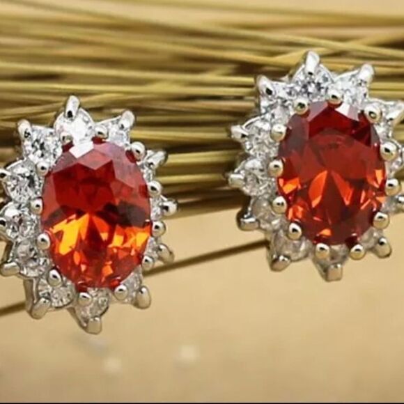 🔴Ruby Red Gemstone  Sterling Silver Plated Crystal Rhinestones Jewelry Set - Picture 5 of 8